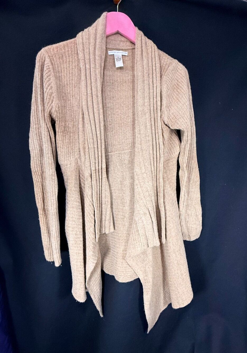 Sarah Spencer Women’s M Angora Open-Front Sweater Beige/Oatmeal